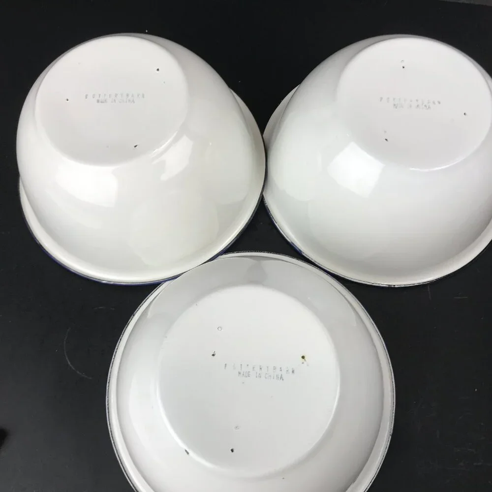 Set of 3 metal enamel Pottery Barn Bowls